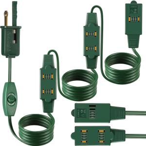 Enhon 1 Pack 15 Ft Extension Cord with 9 Outlets and On/Off Switch, Christmas Tree Light Extension Cord with Safety Fuse Male Plug for Christmas Or Holiday Lights, Xmas Village Lights (Green)
