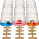 Jingmore 24 Pcs Ribbed Martini Glasses 10 oz Disposable Plastic Vintage Ribbed Coupe Glasses with Gold Rim Cocktail Unbreakable Dessert Parfait Glassware for Wedding Party Supplies (Gold)
