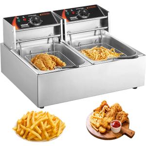 VEVOR Commercial Deep Fryer, Dual Tank 3000W Electric Countertop Fryer with Basket, 2 x 9.1Qt/8.6L Double Stainless Steel Oil Fryer, with Temp Control & Overheat Protection, for Kitchen Restaurant Use VEVOR Commercial Deep Fryer, Dual Tank 3000W Electric Countertop Fryer with Basket, 2 x 9.1Qt/8.6L Double Stainless Steel Oil Fryer, with Temp Control & Overheat Protection, for Kitchen Restaurant Use