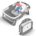 Baby Bathtub,Collapsible Baby Bath Tub with Thermometer & Soft Floating Cushion,Portable Travel Baby Bathtubs for Newborns to Toddlers 0-36 Months(Bear Gray)