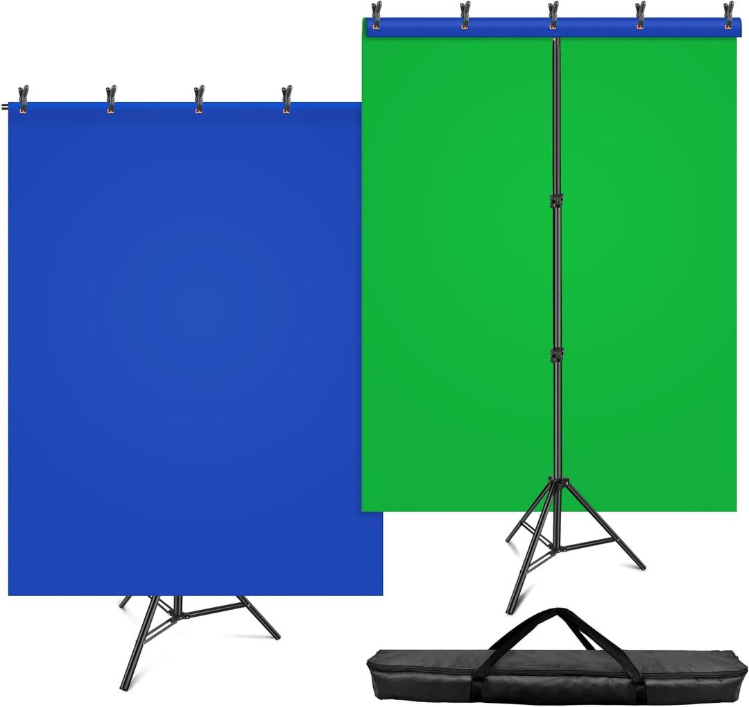 HEMMOTOP Blue Green Screen Backdrop Kit, 2in1 7x5ft(HxW) Green Screen Stand for Streaming, 6.5x5ft(HxW) 2-Sided Reversible Blue Photo Background with Backdrop Stand for Photography, Zoom