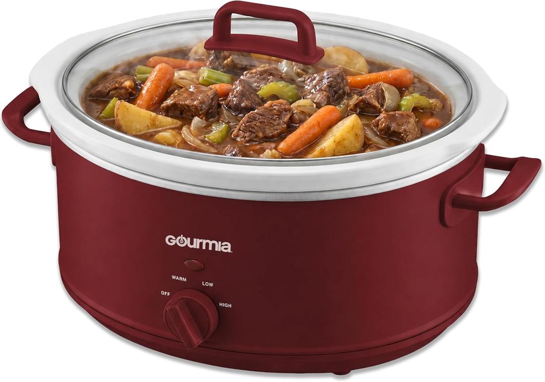 Gourmia Slow Cooker – 7 Quart, Manual Controls, Removable Stoneware, Red