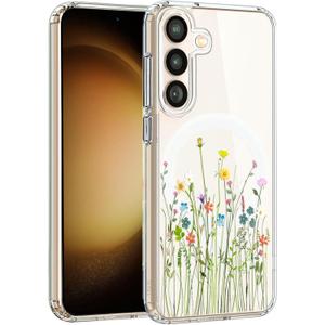 Unov Case Compatible with Galaxy S23 FE Case Magnetic Clear with Design Compatible with MagSafe Slim Protective Soft TPU Bumper with Hard PC Back Embossed Pattern (Flower Bouquet)