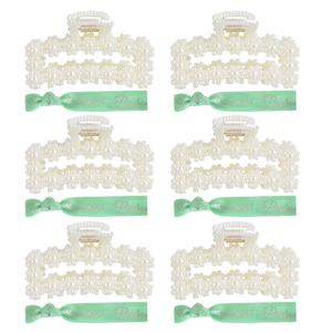 Bridesmaid Proposal Gift Set of 6 Bridesmaid Gifts Pearl Bride Hair Clips with Green Hair Ties, Bridal Shower Wedding Bachelorette Party Favors Gifts (Green)