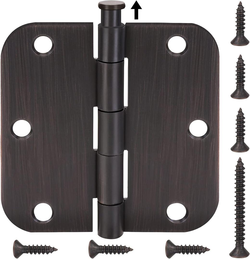 TICONN 48-Pack 3.5 Inch Door Hinges with 5/8" Radius Corner, 3-1/2 x 3-1/2 Inch Iron Bifold Residential Doors Hardware (5/8" Radius Corner, Oil Rubbed Bronze, 48 Pack)