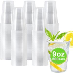 Clawsoff 500 Pack 9 oz Plastic Cups, Disposable Drinking Cups, Water Cups Plastic Clear Cups for Party, Wedding, Graduation, Travel, Holiday, Events, Birthday,Cold,Hot