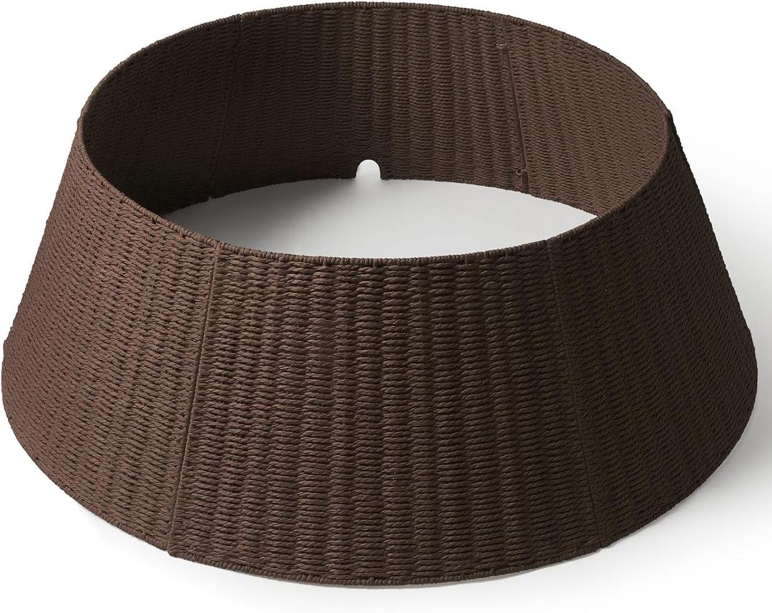42in Extra Large Christmas Tree Collar - Wicker Woven Tree Collars for Artificial Trees - Handmade Rattan Rustic Farmhouse Basket for Tree Base Cover with Cord Cut-Out for 9ft 10ft 12ft Tree (Brown)