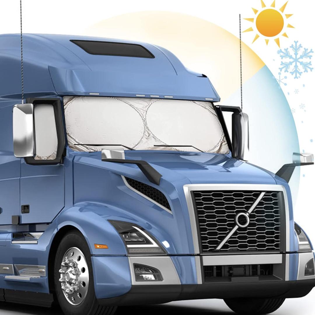 Semi-Truck Sun Shade for Windshield and Side Window | 300T Sunshade Maximum Coverage | Block Sun Heat Rays | Keep Warm in Winter for Semi, Commercial & Big Rig Truck, RV, Boat