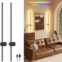 Rechargeable Battery Operated Wall Sconce Set of 2, Dimmable LED Wall Lamps with Remote Control, Wireless Wall Lights for Bedroom, Living Room, Hallway, 40-Inch, Black, 2 Pack