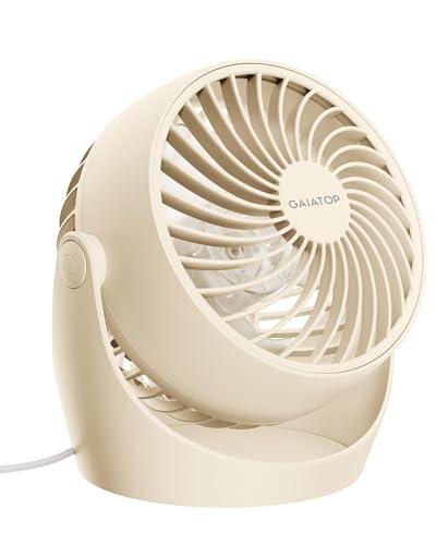 Gaiatop Desk Fan, 5-Inch Portable Electric Table Desktop Air Circulator Fans, Small but Powerful with 3 Speed 360° Adjustable Tilt for Cooling Home Dorm Office Bedroom Bathroom Kitchen, Beige