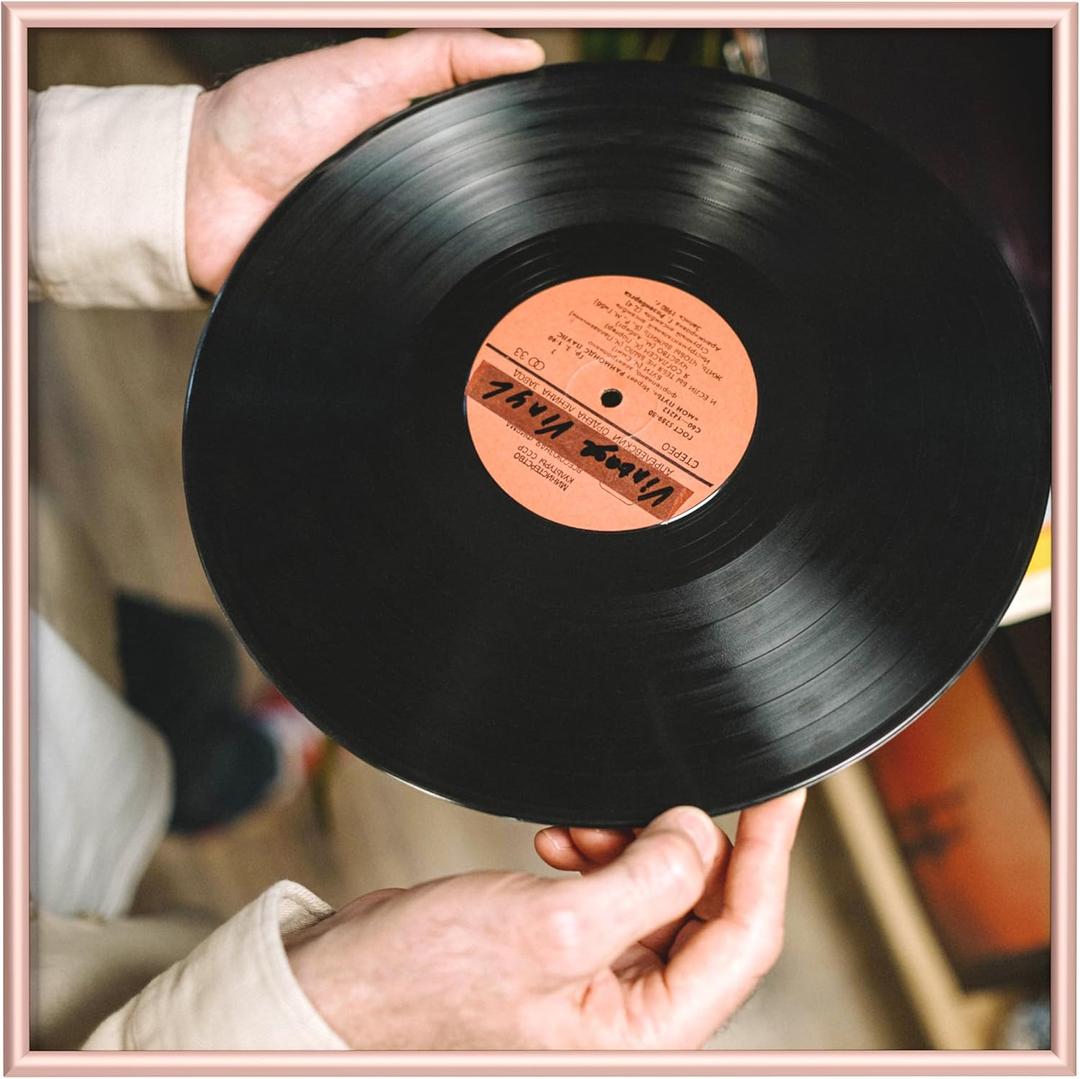 eletecpro 12.5x12.5 Aluminum Record Frame with Acrylic Cover Display 12 Inch LP Covers, Sleek Vinyl Record Display for Music Album for Wall Hanging, Modern Metal Vinyl Holder for Home Decor, Pink