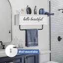 Hair Dryer Holder Wall Mounted, Hair Tools and Styling Organizer with Towel Bar, Farmhouse Beauty Hair Appliance Holder for Flat Iron, Curling Wand, Towel Rack (White)