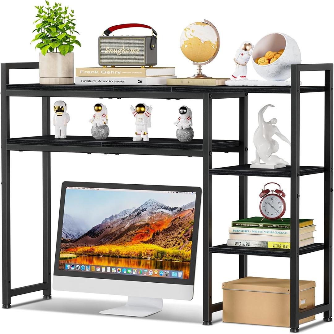 Snughome Desk Shelf, 38.6" Adjustable Desktop Organizer Shelf, Desk Hutch for Computer Monitor Stands, 4 Tier Desktop Display Rack, Wood Desktop Bookshelf Storage Rack for Home Office Dorm, Black, 38.6" x 9.8" x 29.5"