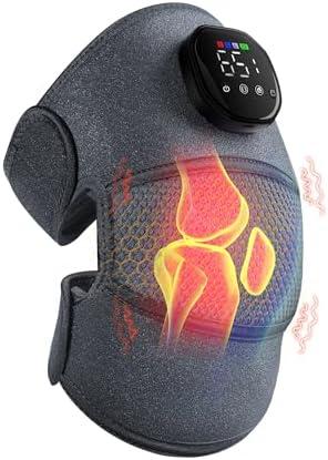 Knee Massager with Heat and Vibration, Cordless Heating Pad for Knee, 3-in-1 Massager for Knee Shoulder Elbow, Portable Washable Heated Knee Brace for Arthritis, with 2 Extension Straps