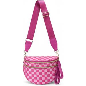 Checkered Crossbody Bag Nylon Bum Bags for Women Spacious Handbags Checkered Purse Fanny Packs with Shoulder Strap