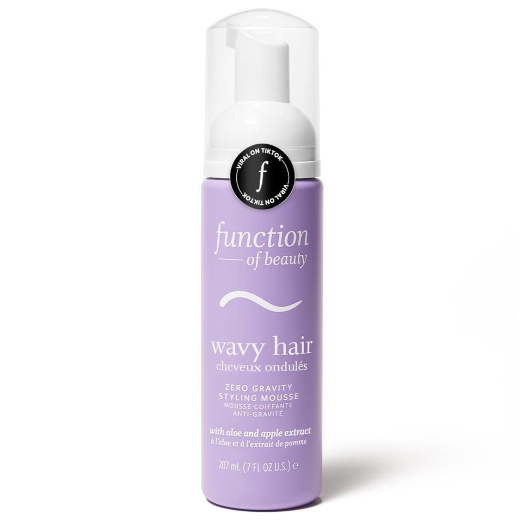 FUNCTION OF BEAUTY Zero Gravity Styling Mousse, 7 oz  Adds Volume + Defines Natural Waves, Frizz Control + Flexible Hold, Lightweight Feel, No Crunch or Stiffness, Heat Protection Up to 450F (7 Ounce (Pack of 1))
