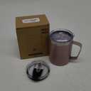 WETOWETO Coffee Mug with Handle, 14oz Insulated Stainless Steel Coffee Travel Mug, Double Wall Vacuum Reusable Coffee Cup with Lid, Powder Coated Rose Gold
