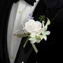 AuroraAria Pearl White Boutonniere for Men,Set of 6,Groom Boutonniere for Wedding,Anniversary,Homecoming,Formal Dinner Party,Wedding Decor,Artificial Pearl White Rose