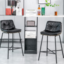 Modern 24 Inch Leather Counter Stools Set of 2 Mid Century Modern Bar Stools Upholstered Counter Height Stool Kitchen Island Chairs with Back Armless Dining Room Chairs for House Rustic Pub Black