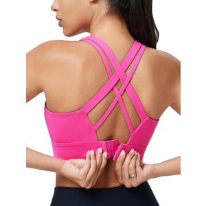 Sports Bras for Women High Support, High Impact Running Criss Cross Strappy Bra Crop Top, Molded Cup, Hook and Eye Closure (X-Large, Roseviolet)