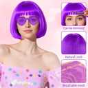 PLULON 6 Pack Purple Bob Wig with Heart Sunglasses and Hair Cap for Women, Colorful Cosplay Costume Neon Short Bob Wigs Funny Hairpieces Daily Bachelorette Halloween Costume Party Decorations
