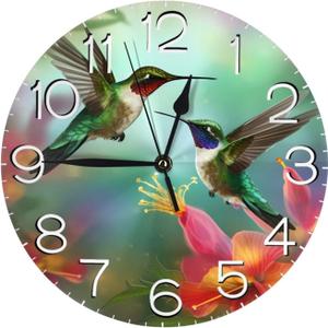 Round Wall Clock Hummingbirds Silent Non-Ticking Decorative Clocks Battery Operated Quartz Quiet Desk Clocks for Home Kitchen Bedroom Bathroom