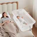 Cowiewie Bassinet Bedside Sleeper,Baby Bassinets Higher Place on Bed,5-Position Adjustment Baby Crib,Breathable 360All-Around Mesh Sides Bedside Bassinet,Space-Saving Bedside CribsHeight(37.4-41.3")