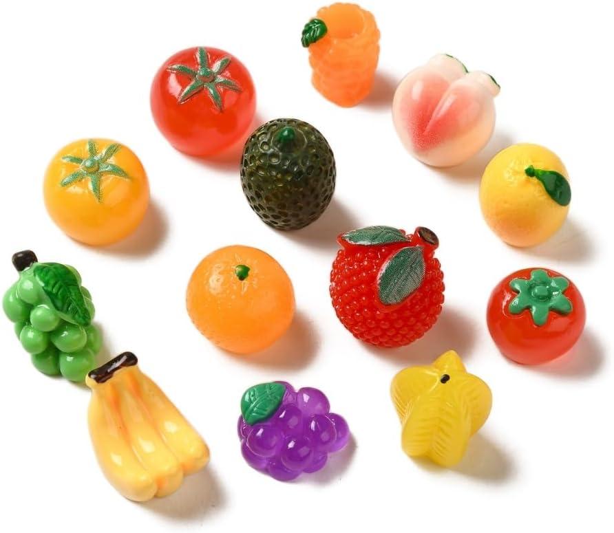 DanLingJewelry 100Pcs Mix Styles Mini Fruit Flatback Resin Charms 3D Imitation Food Resin Cabochons for DIY Crafts Scrapbooking Decor