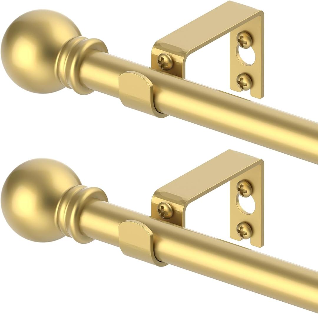 2 Pack Gold Curtain Rods for windows 32 to 48 inch, 5/8 inch Splicing Heavy Duty Metal Curtain Rod Set with Brackets