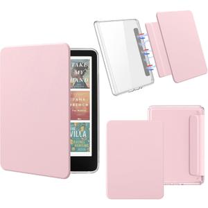 Magnetic Detachable Case for All-New 7" Kindle Paperwhite 12th Gen 2024 and Kindle Colorsoft Signature Edition, Light PU Leather Cover Case with Auto Wake/Sleep, Pink
