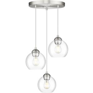 WILON Brushed Nickel Pendant Light, 3-Light Pendant Lights Kitchen Island with Clear Glass Shade, Cluster Globe Hanging Light Fixture for Kitchen, Bedroom, Bathroom, Dining Room