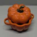 Pumpkin Bowl Set with Lid and Handle, Set of 2 Ceramic Ramekins for Baking, Casserole Dish Individual Severing Pot, Stoneware, Oven Safe, 14 Oz (Orange)