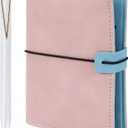 MultiBey A7 Refillable 6 Ring PU Leather Binder, Mini Padfolio Binder Notebook Cover for A7 Filler Paper, Loose Leaf Personal Planner Cover with Zip Wallet Bag and Pen, A7 Budget Binder (Pink)