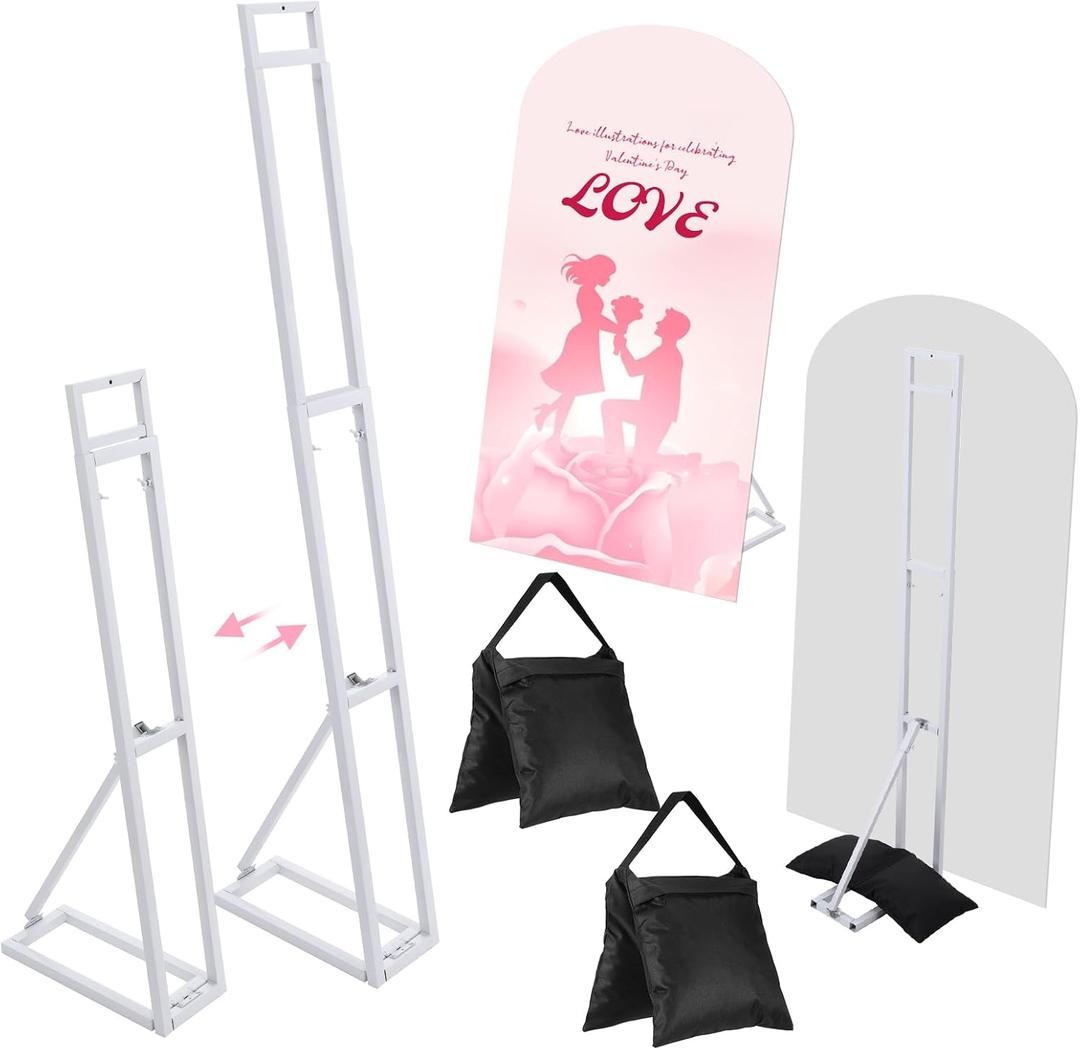 2 Pack White Wedding Backdrop Stand, Adjustable from 45 to 79 Inch, Heavy Duty Photo Booth Stand with Weight Bags for Party, Bridal Shower, Birthday, Baby Shower, Event Decoration