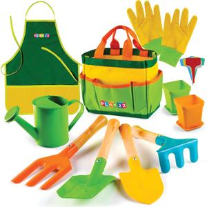 Play22 Kids Gardening Tool Set 12 PCS - Kids Gardening Tools Shovel Rake Fork Trowel Apron Gloves Watering Can and Tote Bag, Toddler Gardening Tools for Kids Best Outdoor Toys Gift for Boys and Girls