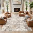Nakagishi 10X14 Area Rugs for Living Room: Washable Modern Abstract Rug with Non-Slip Silicone Backing Low Pile Soft Carpet for Bedroom & Dining Decor Ideal for Families with Kids and Pets-Brown