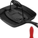 Cast Iron Grill Pan,9.25" Pre Seasoned Skillet with Pour Spouts,Silicone Handle Cover for Indoor and Outdoor Grilling,Durable Oven Safe,Stove Campfire Use(Black)