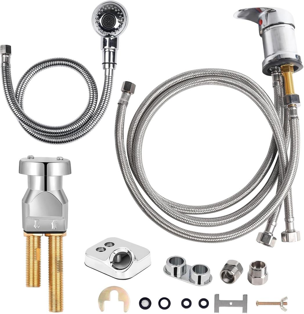 ZILAMPU Salon Shampoo Bowl Sink Faucet Vacuum Breaker Replacement Kit Hair Salon Waterproof Faucet with Shampoo Bowl Hose and Sprayer Replacement Parts for Shampoo Bed Basin for Backwash Barber Chair (Silver)