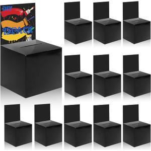 Ysglory 12 Pack Raffle Ticket Box Black Cardboard Suggestion Box with Slot Donation Ballot Boxes for Fundraising Collecting Business Card Voting Contest, 6 x 6 x 6 Inches