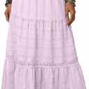 BLENCOT Women's Long Skirt Boho Crochet Lace Tiered High Waisted Cotton A-Line Flowy Maxi Skirt (Purple, S)