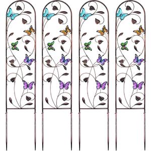 aboxoo Set of 4 Packs Butterfly Metal Garden Trellis for Climbing Plants,Outdoor Decorative Flowers Arch Fence Trellis for Outdoor Patio,Garden,Lawn,Yard,Backyard,Wall Brackets,60'' H x 11'' W