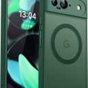 CANSHN Magnetic for Google Pixel 9 Case(6.3 Inch), Upgraded [Full Camera Protection] [Compatible with Magsafe] [Translucent Matte] Shockproof Protective Phone Cover, Deep Green