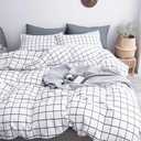 NANKO Queen Duvet Cover Set Grid, 90x90 Soft Bedding Cover, Luxury Cool Lightweight Microfiber 3pc Set (1 Cover 2 Pillowcase) with Zip,Tie - Modern Style Preppy Room Decor Bed Quilt Cover, Plaid White