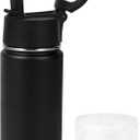 Volhoply 14oz KIds Insulated Stainless Stee Water Bottle with Straw Lid and Silicone Boot,BPA-Free Easy Use for Boys&Girls,Double Wall VacuumLeakproof Bottles(Black,1)