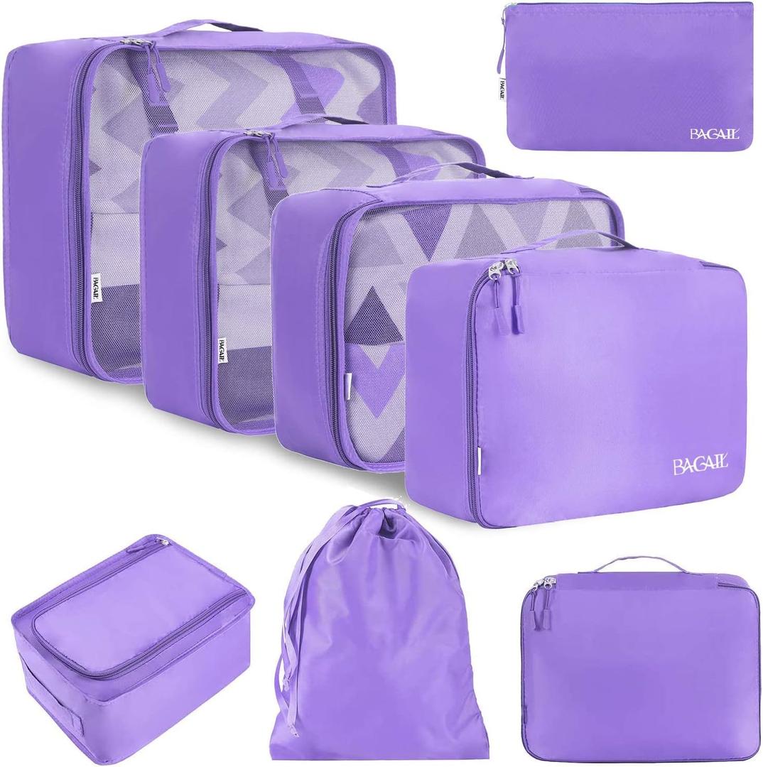 BAGAIL 8 Set Packing Cubes Luggage Packing Organizers for Travel Accessories-Light Purple