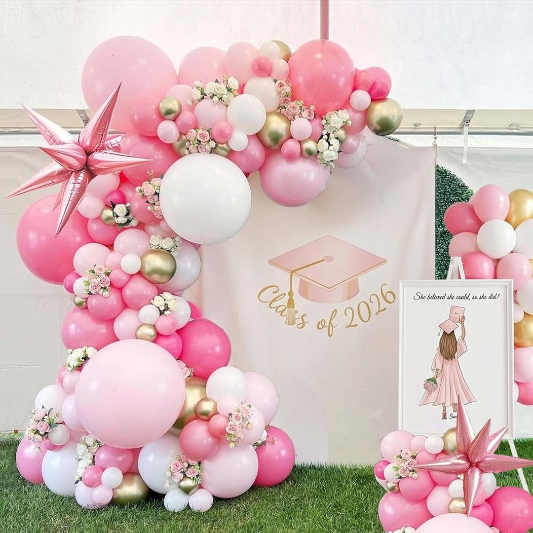 Pink Gold Balloon garland kit 135Pcs Pastel Pink and Gold white balloons for Girl baby shower women Sweet 16/21th Birthday Mother's Day Party Princess theme Decorations