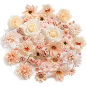 Fake Flowers Heads Bulk Champagne Mini Artificial Silk Flower for Crafts, Small Artificial Daisy Roses Faux Flowers for Graduation Cap DIY Cake Wedding Party Home Garland Decoration