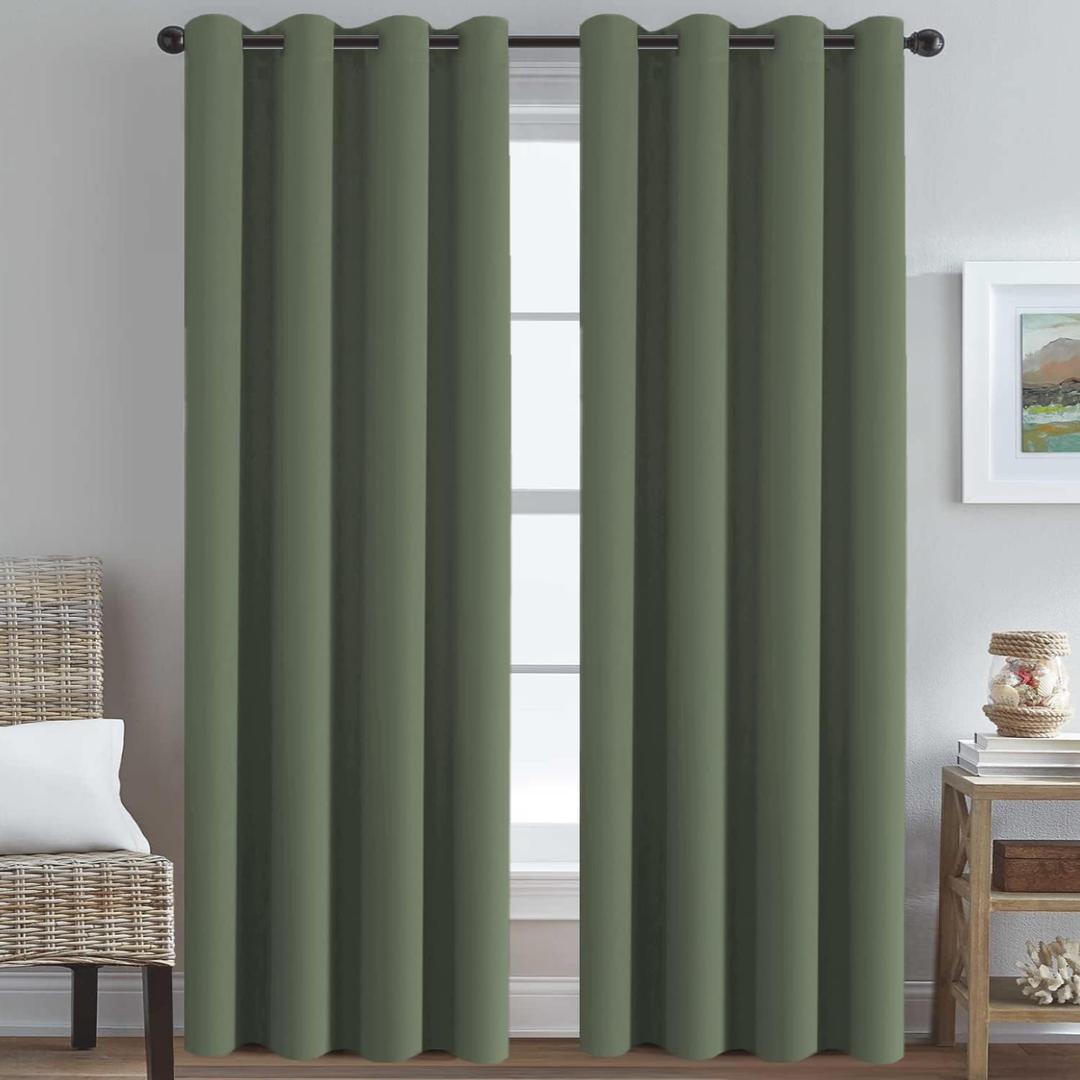 H.VERSAILTEX Premium Blackout Thermal Insulated Room Darkening Curtains for Bedroom/Living Room - Classic Grommet Top (2 Panels, Bronze Green, 52 Inch by 96 Inch)