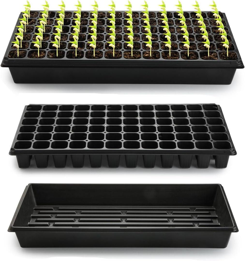 10 Pack 1020 Trays No Holes and 10 Pack 72 Cell Seed Starter Tray, 20" x 10" - Heavy Duty Reusable Plastic Seed Starter Kit for Microgreens, Seed Germination & Plant Propagation (10 Sets)