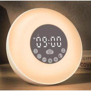 Glocusent Sunrise Alarm Clock for Kids & Heavy Sleepers, Wake Up Light with 14 White Noise Sounds, Dual Alarm Clock, Bedside Night Light for Bedroom